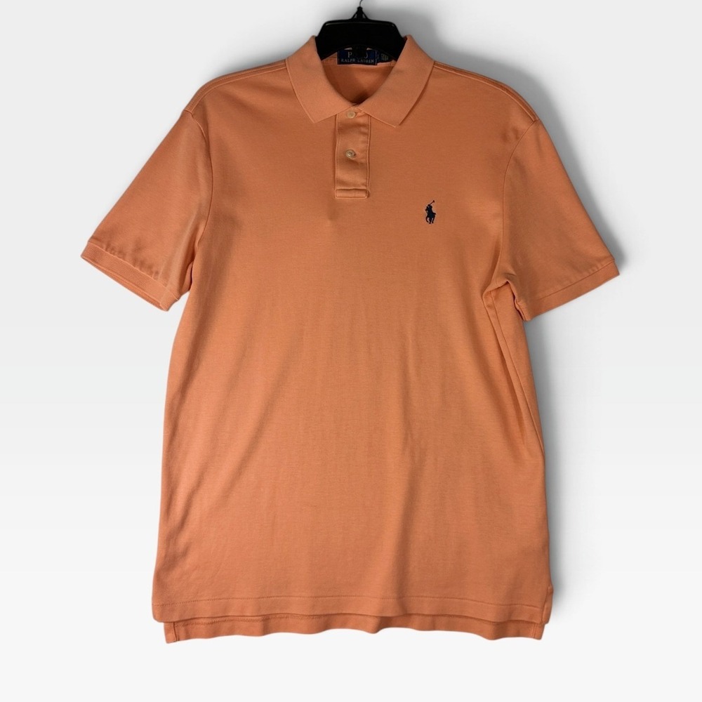 Polo Ralph Lauren Polo Shirt Custom Slim Fit Mens S Orange Pique Cotton Exc